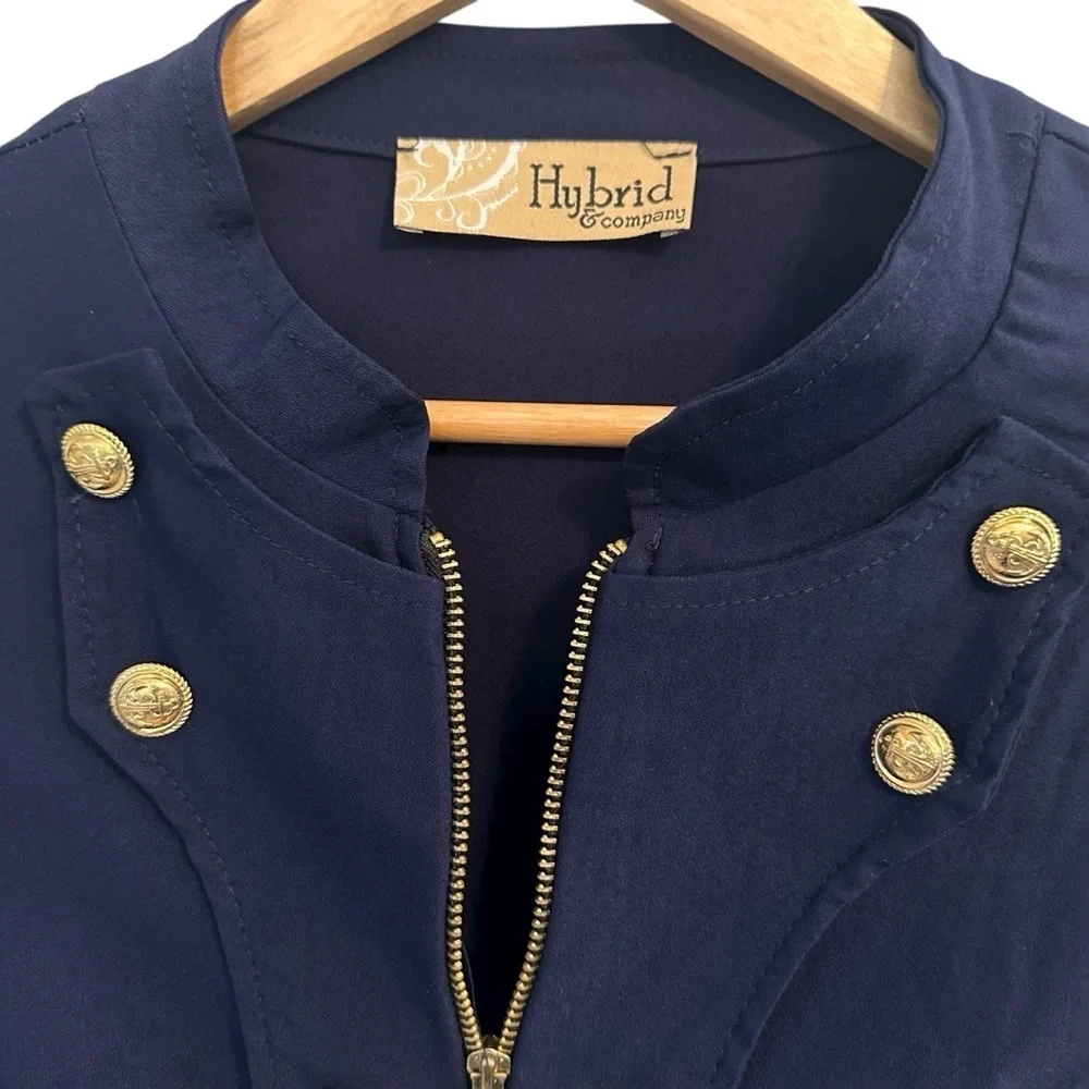 Hybrid & Company Super Stretch Navy Military Crop Blazer with Gold Accents, 1X